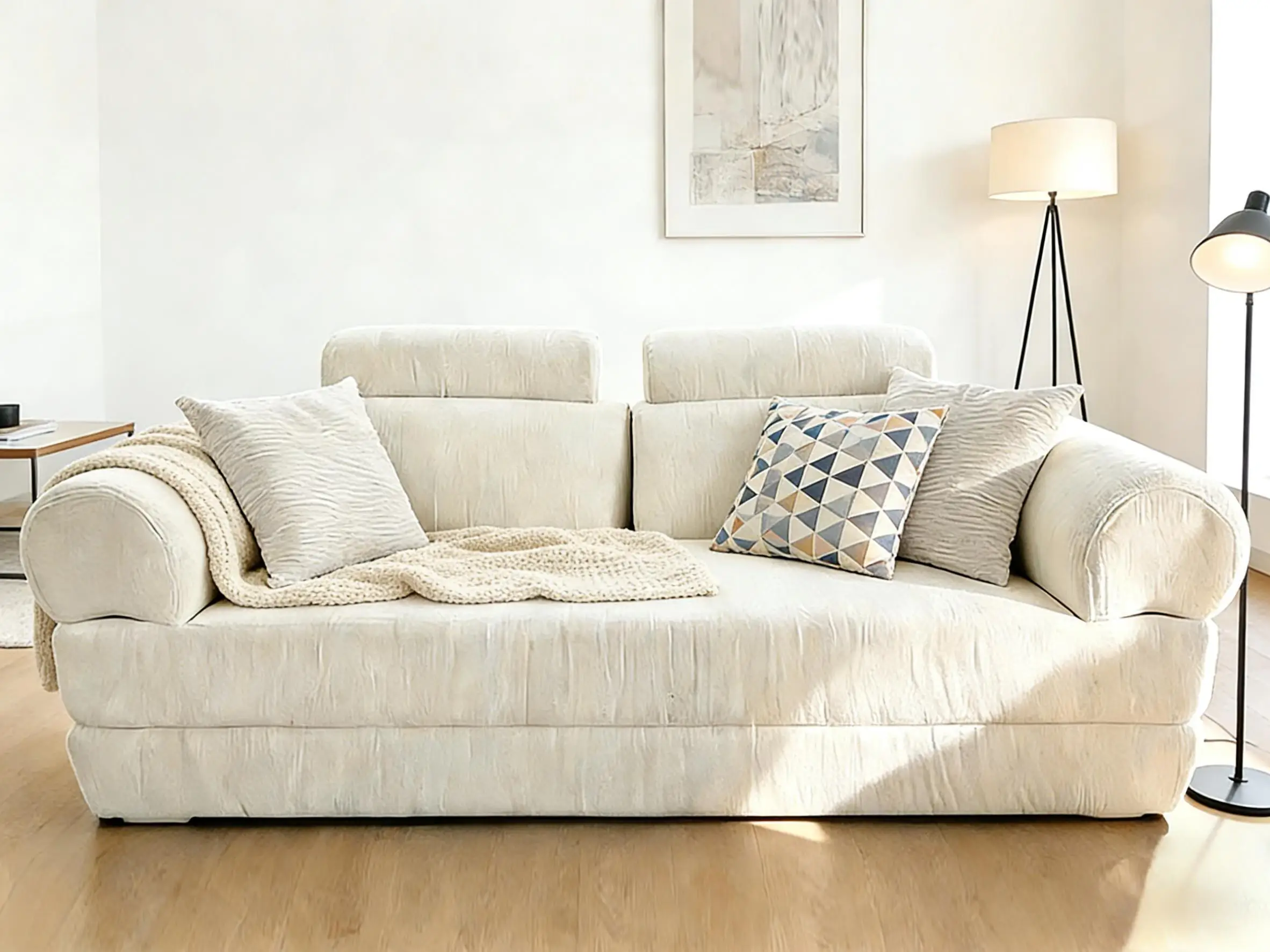 #Premium Cream Linen-Look Compressed Sofa Boneless Modular Sectional Workshop Use Vacuum Packed No-Assembly Custom Fabric Modern