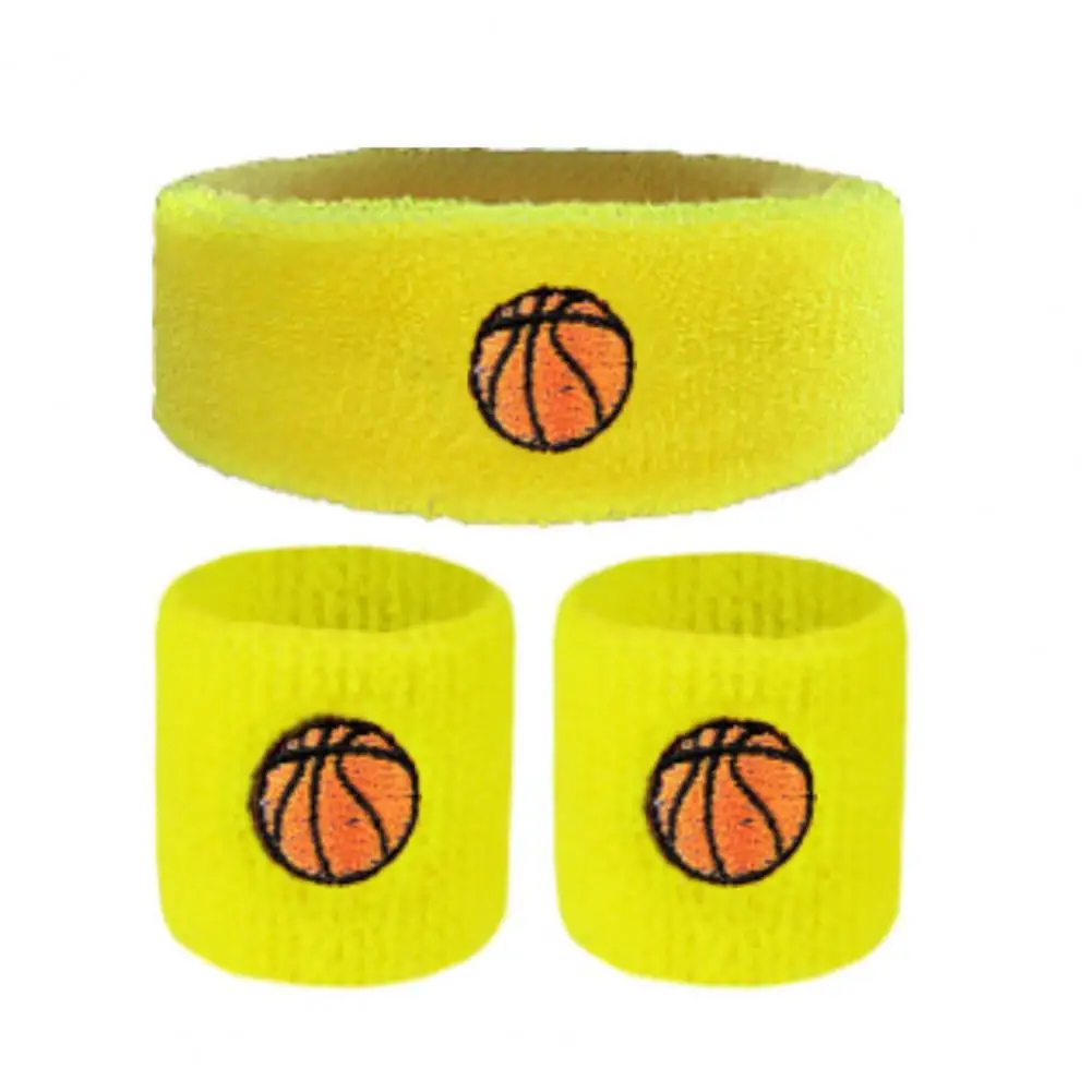 1 Set Kids Sports Headband Wristband Stretch Sweat Absorbing Boys Girls Knitted Basketball Volleyball Wrist Protector Sweatband