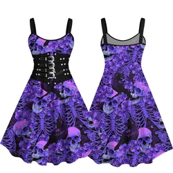 New In Fashion Plus Size Halloween Dresses Rose Skull Bird Buckles Grommets 3D Printed Tank Dress XS-6X Women Summer Vestidos