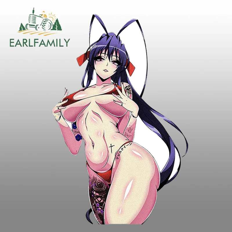 EARLFAMILY 13cm x 8.4cm Akeno Himejima Black Tattoos Car Stickers Decal Tattoos Breasts Bikini Hentai Ass Car Accessories