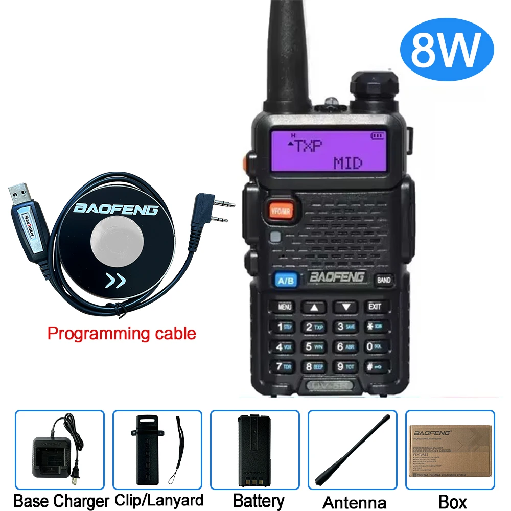 

Baofeng UV-5R Radio UV5R 8W Walkie Talkie UV 5R 8W Ham Radio FM VHF UHF With Earphone 2800mAh Battery，Multi-Scenario Use