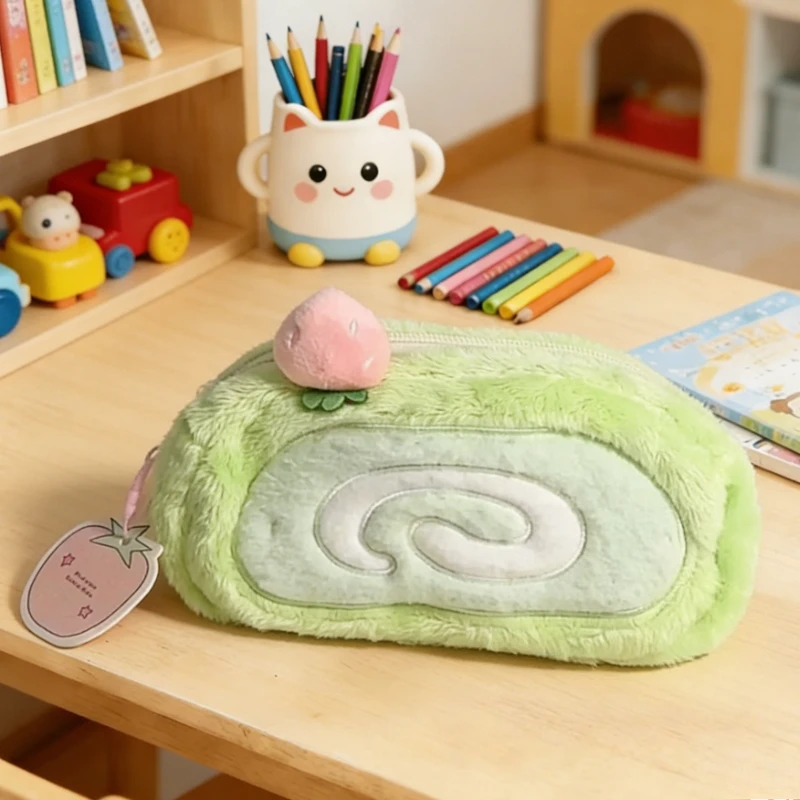 

Swiss Roll Cake Plush Pencil Case, Large Capacity Creative Cute Pencil Pouch for School Supplies,Student Return To School Gift