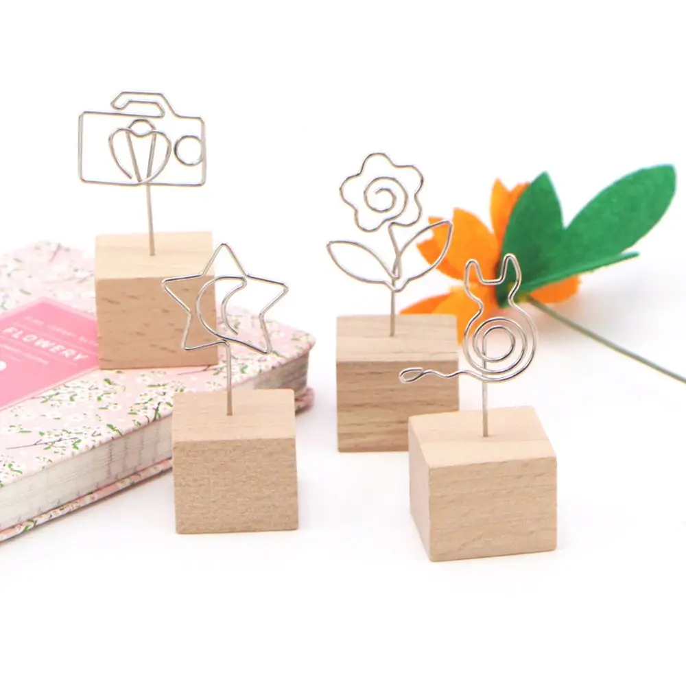 1 PC Creative Simplicity Wedding Decor Desktop Ornaments Picture Frame Square Wooden Photo Clip Memo Holder