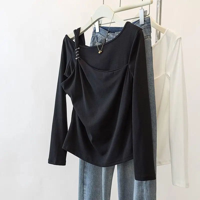 

Футболки с длинным рукавом, женские хлопковые топы, облегающие дышащие летние минималистичные офисные элегантные деловые повседневные стильные футболки
