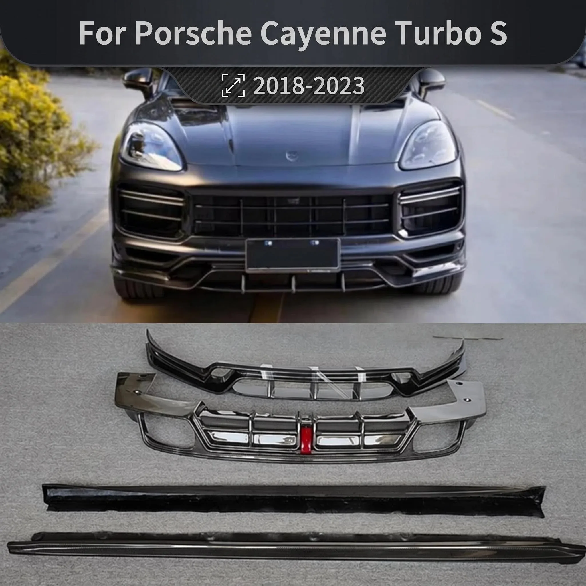 Real Carbon Fiber Front Lip Rear Diffuser Body Side Skirt Kit Spoiler For Porsche Cayenne Trubo S 2018 2019 2020 2021 2022 2023