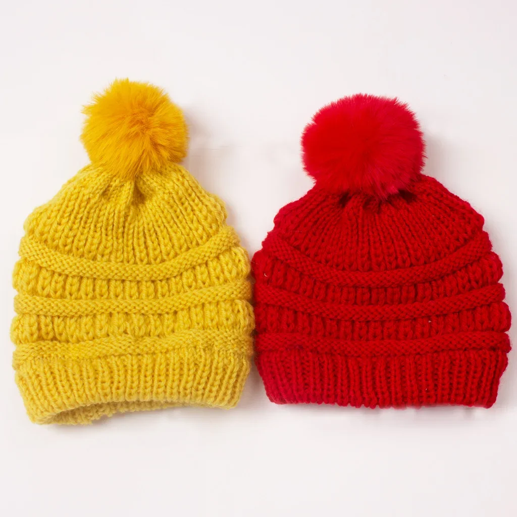 Baby Boy Hat Cute Pompom Baby Cap Beanie Autumn Winter Warm Knitted Children Girls Hats Solid Hairball Elastic Kids Caps Bonnet