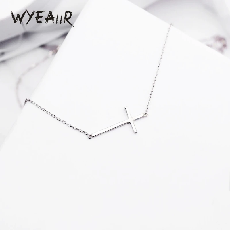 

WYEAIIR 925 Sterling Silver Simple Cross Lovely Jewelry Luxury Female Necklace