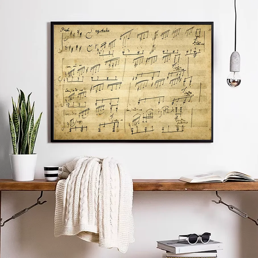 Vintage Sheet Music Canvas Print Black Frame Musical Notes Wall Art Poster Living Room Bedroom Decor Picture