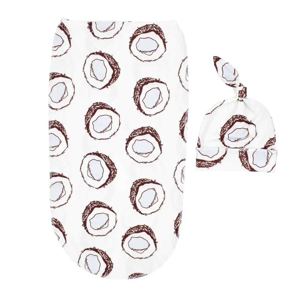 

1Pcs Anti-Scare Sleeping Bag Stretchy Swaddle Wrap Baby Newborn Photo Prop Sleep Sack with Knotted Hat Coconut Pattern