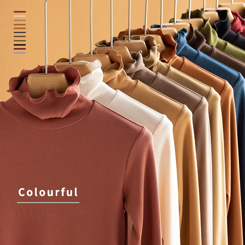 

Женская термофутболка с длинным рукавом, на флисовой подкладке, с высоким воротником, облегающая, базовый слой, вязаный топ для осени, для поездок на работу, с принтом.