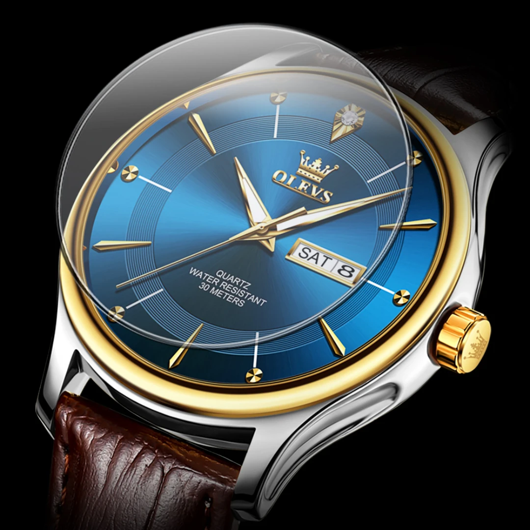 OLEVS 9908 Простые кварцевые часы, подарочный кожаный ремешок для часов, наручные часы с круглым циферблатом, светящиеся