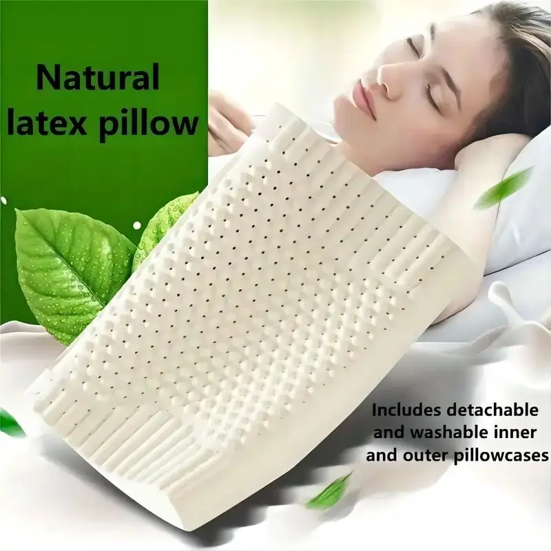 

Thailand Latex Pillow for Neck Pain Protect Orthopedic Massage Pillows for Sleeping, With Inner Cover & Removable Pillowcase