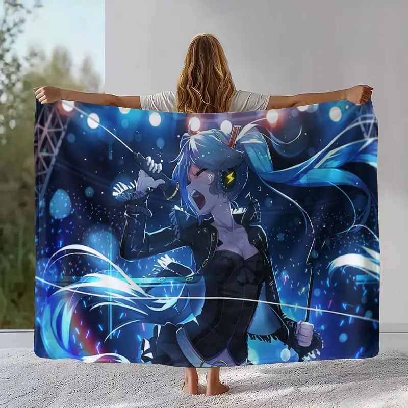 Japan Music Girl M-MIKU Cute Cartoon Soft Flannel Throw Blanket,Cozy Blanket for Bed,Sofa,Living Room,Picnic,Camping,Home Decor