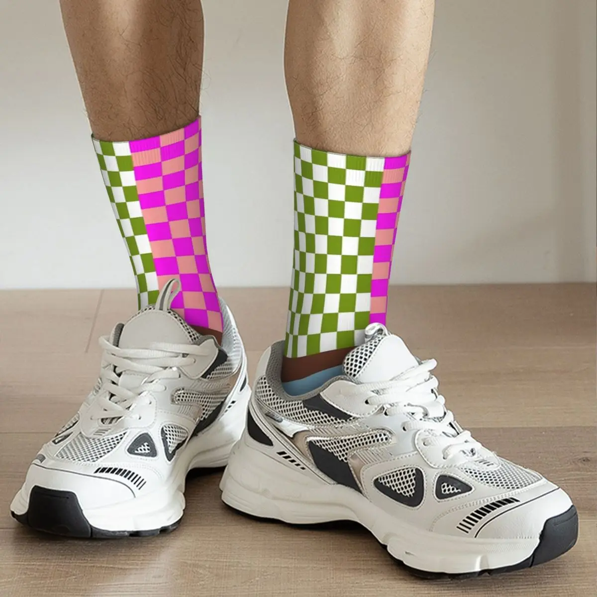 Chaussettes de compression vintage pour hommes, motif à carreaux Harajuku, style de rue, chaussettes décontractées, chaussettes en élan d'équipage, géométrique abstrait, drôle, heureux