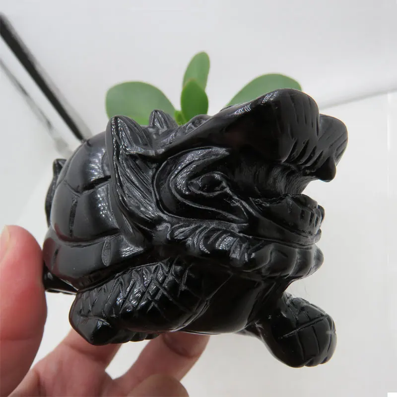 

300g New Natural Black Obsidian Quartz Crystal Dragon Turtle Crystal Tortoise For Wealth Lucky Fengshui Home Decoration