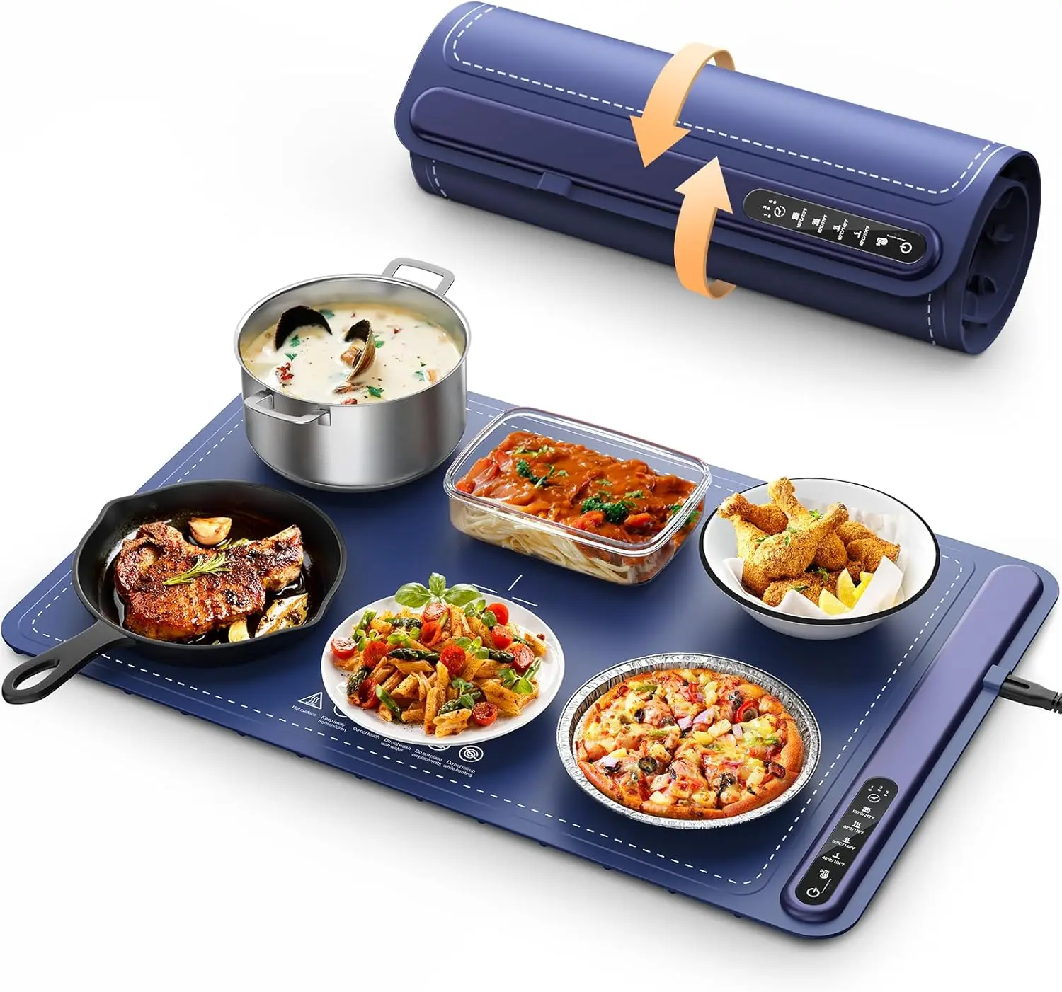 Food Warming Mat - Fast Heating Silicone Electric Warming Tray with 4 Level Temperature, Raised Feet Protects Table