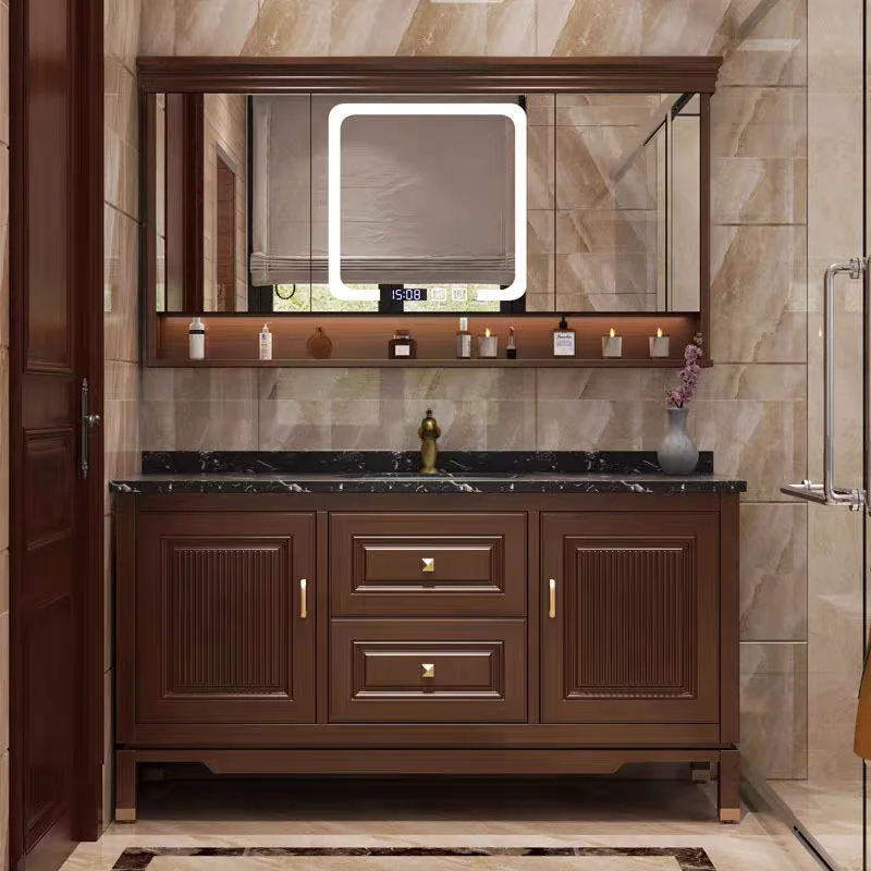 bathroom cabinet, rock slab sink washbasin cabinet, floor-to-ceiling solid wood washbasin, integrated basin cabinet