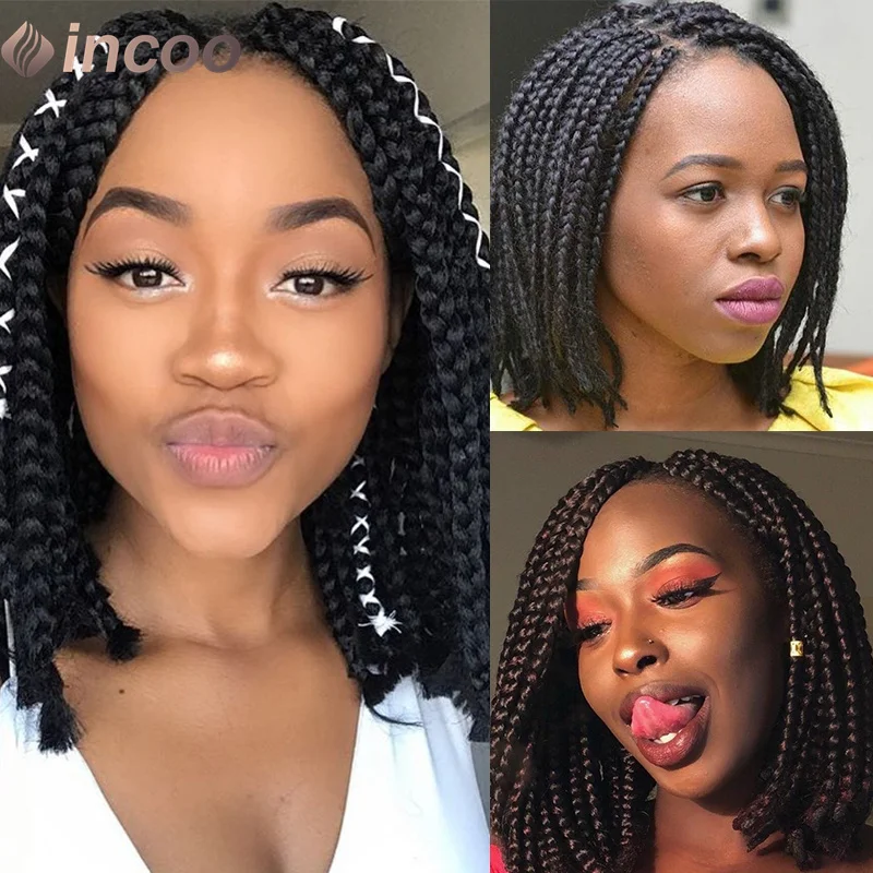 10 Polegada perucas trançadas sem nós curto sintético perucas completas do laço para a mulher cornrow caixa tranças perucas com cabelo do bebê cabelo africano