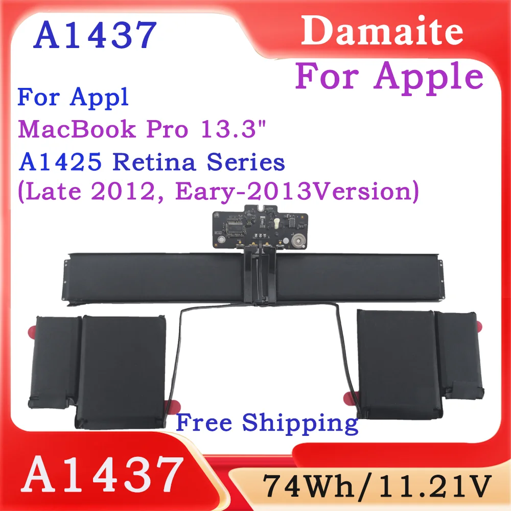 

A1437 Battery For Apple MacBook Pro 13" Retina A1425 Late 2012 Early 2013 Free Back Screws Tools 6600mAh/74Wh