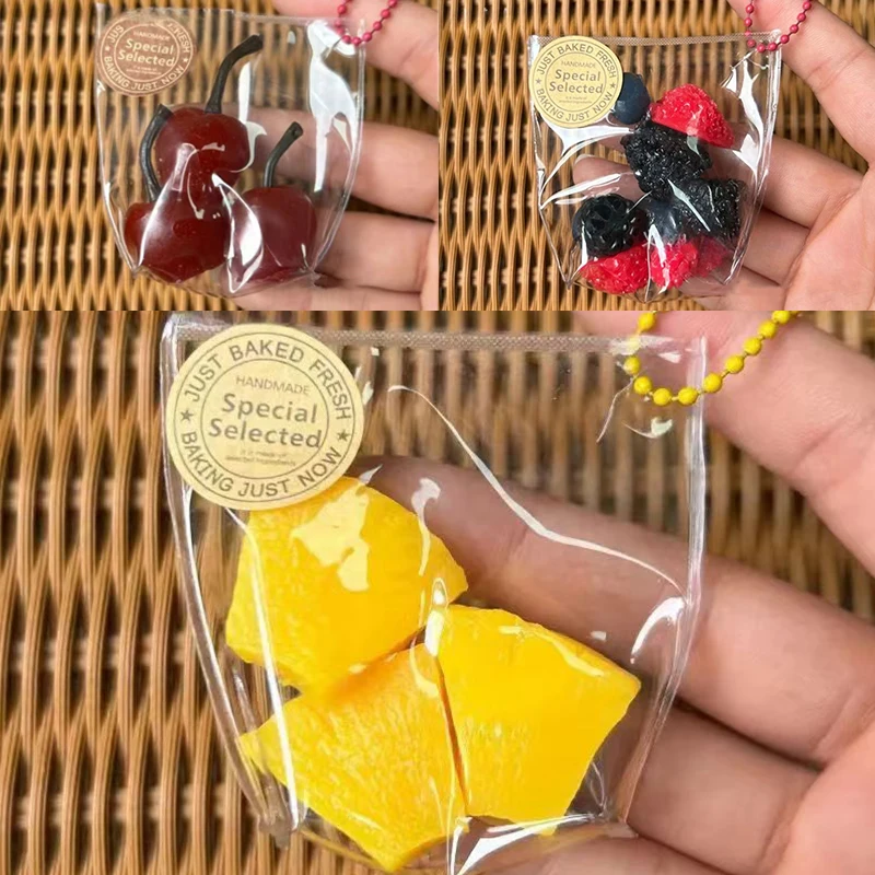 Fruit Toy Kawaii Simulation Stress Relief Sticky TPR Mini Bag Keychain Pendant Relief Super Soft Squeeze Gifts For Kids