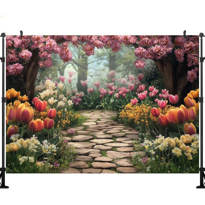 LS Photography Backgrounds Spring Flowers Country Paths Nature Scenery Decor Kids Portraits Baby Shower Photo Backdrops Studio
