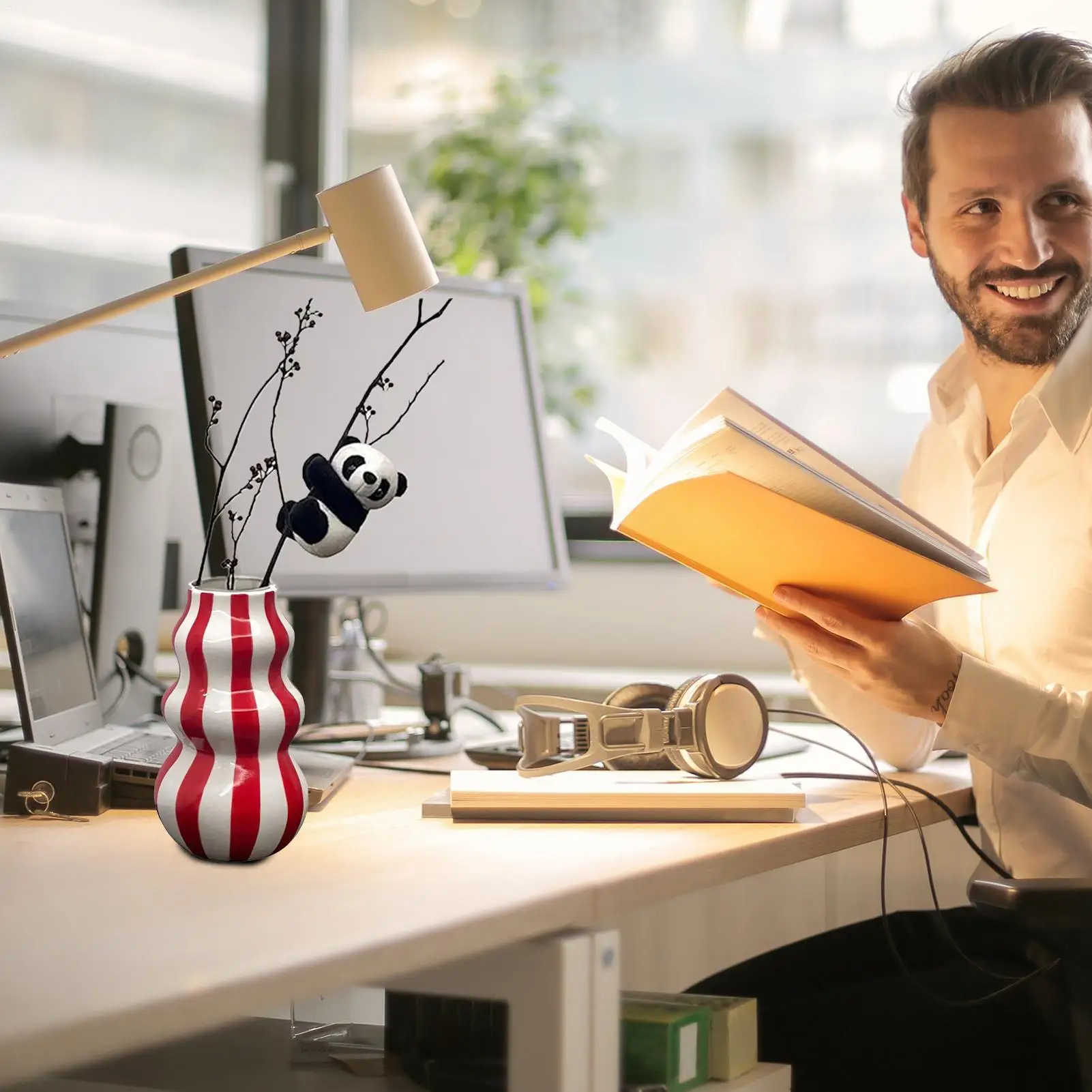 

Striped Vase Living Room Vase Striped Ceramic Flower Container Craft For Apartment Bathroom Kitchen Indoor Room Table