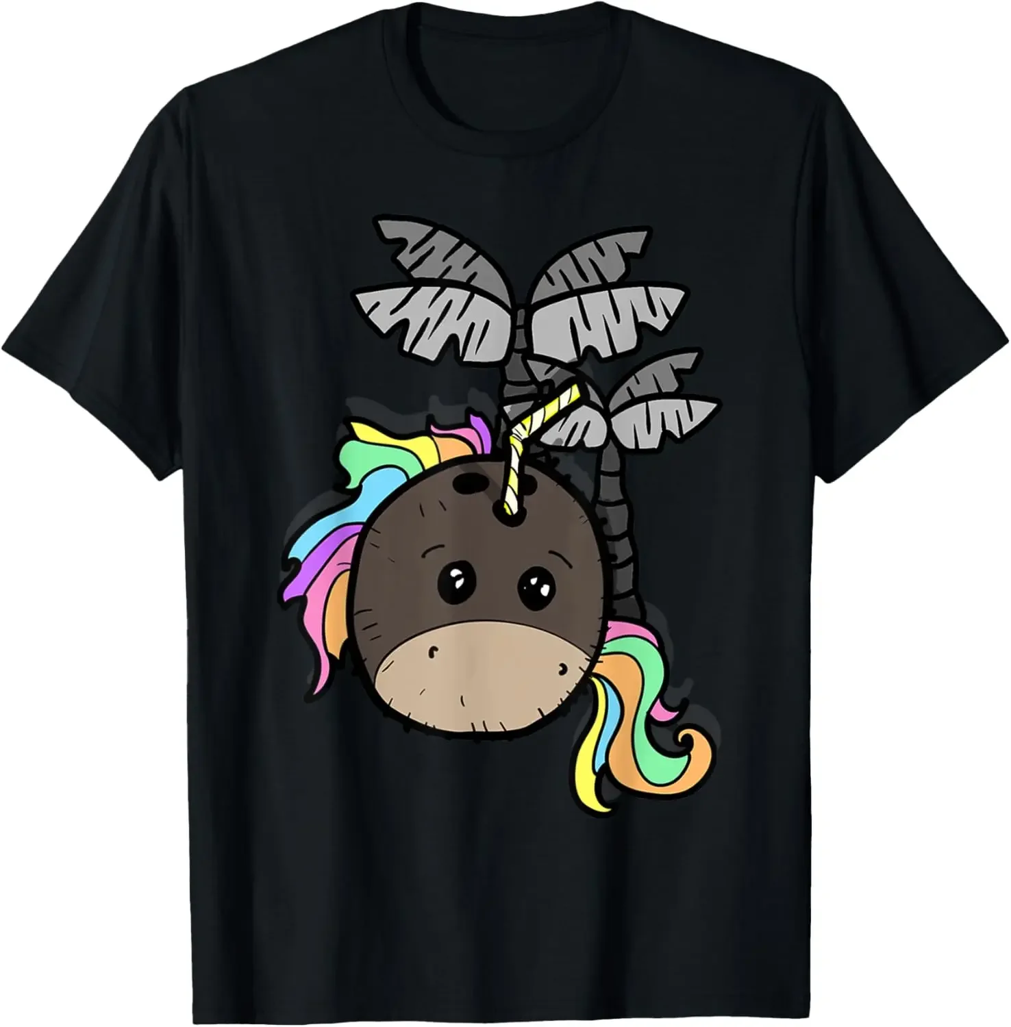 

Coconut Unicorn Drinking Tropical Palm Tree Funny Summer Beach Vacation Graphic Tee