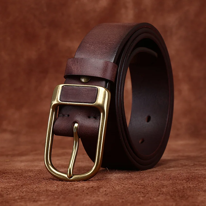 3.8CM Pure Cowhide High Quality Genuine Leather Belts for Men Brand Strap Male Brass Buckle Jeans Cowboy Cintos Luxury Designer