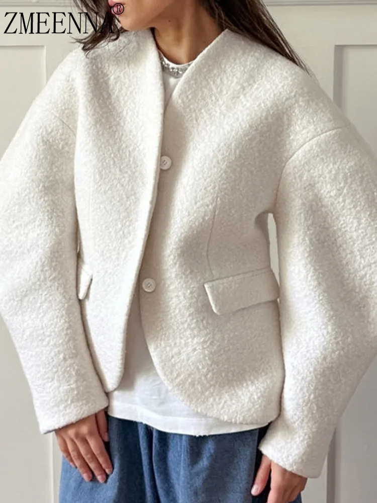 

ZMEENNA женское шикарное короткое пальто с длинными рукавами, модные осенние и зимние стили, свободные и простые однотонные ZM3900