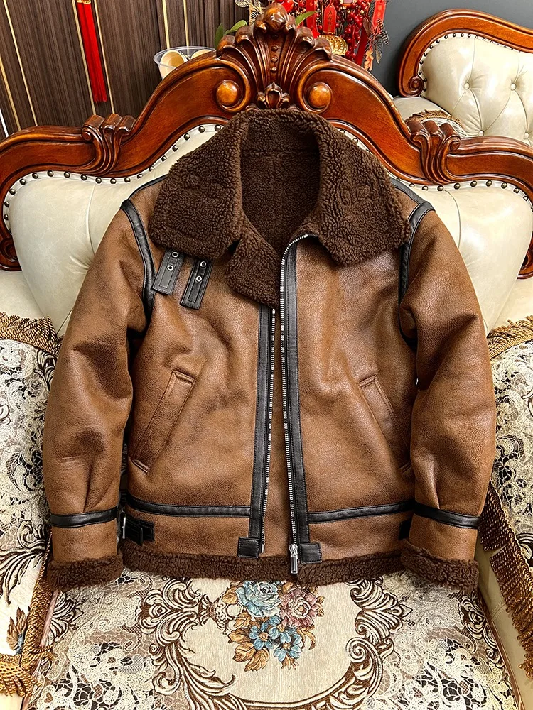 

2024 B3 Fur all-in-one Men's Coat Thickened Lapel Leather Jacket Suede In Imitation Lamb Fur Motorcycle Casual Cropped Jackets