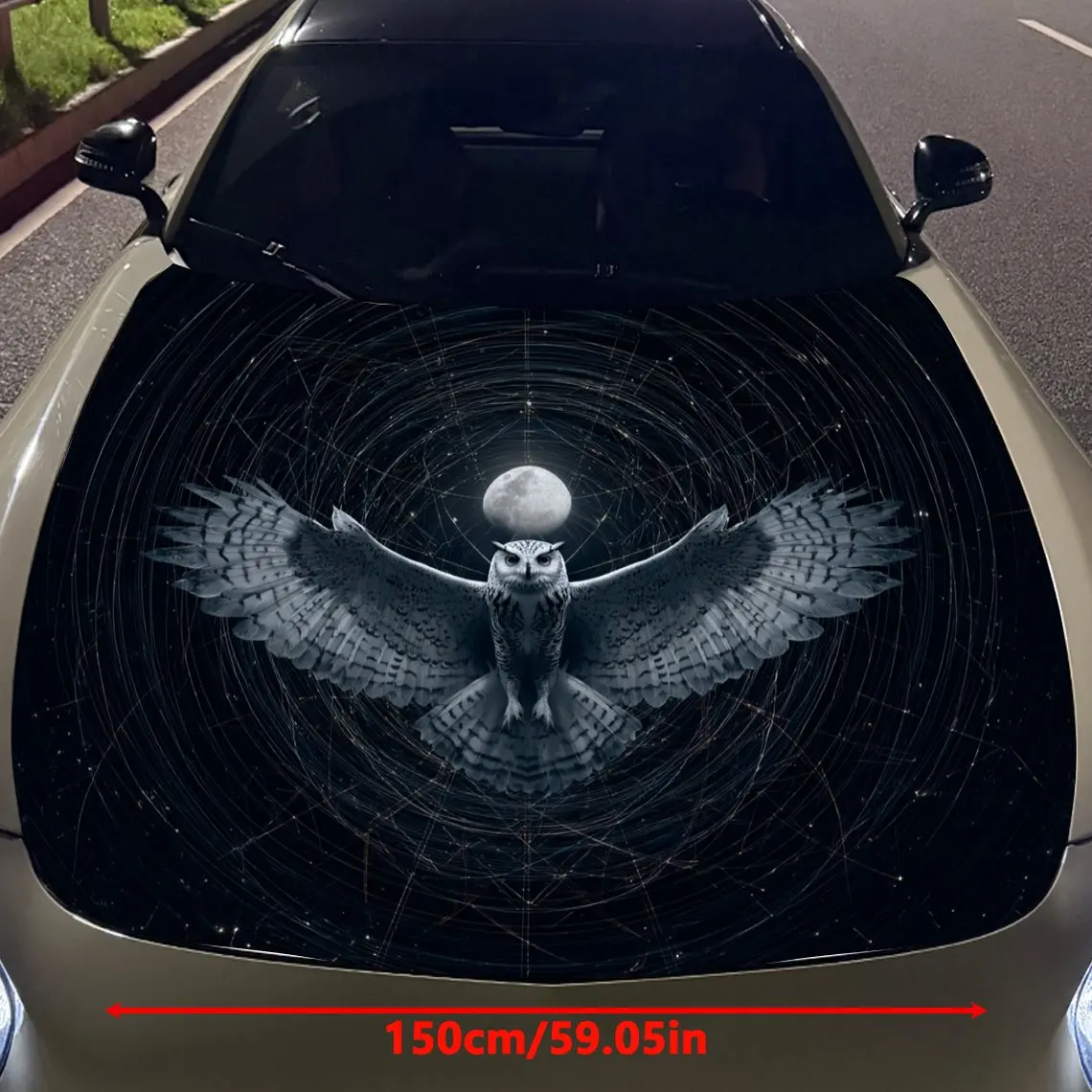 Black Owl with Star Chart Car Vinyl Wrap, PVC Material Waterproof Car Hood Sticker, Self-Adhesive Scratch-Resistant Stickers for