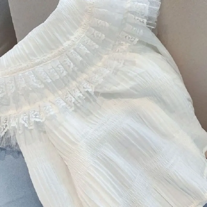 Neonata principessa colletto in pizzo camicia manica lunga svasata bambino bambino volant camicette tinta unita primavera autunno vestiti per