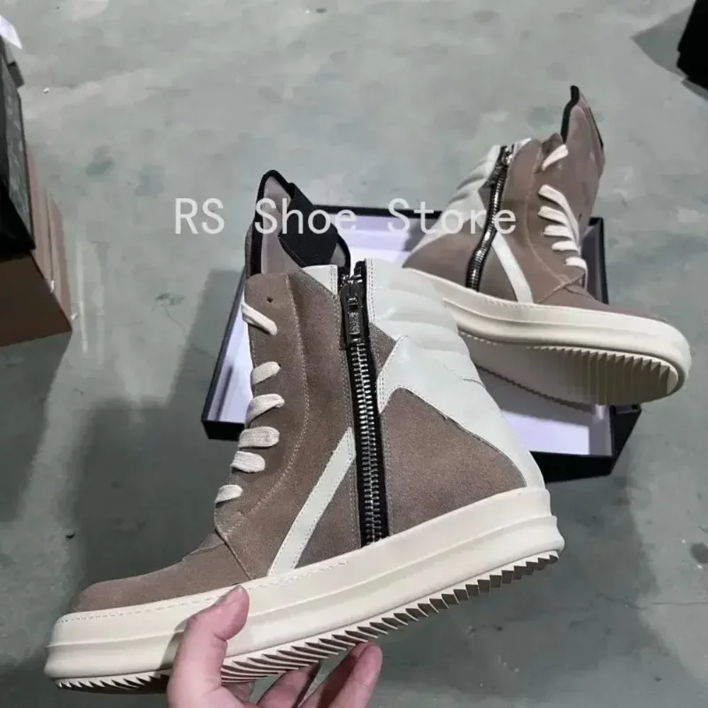 Ro الرجال حذاء رياضة براون الجلد المدبوغ عالية أعلى حذاء الدانتيل يصل النساء حذاء كاجوال التصميم الكلاسيكي الأحذية سستة البقرة المدبوغ حذاء بوت بطول الكاحل