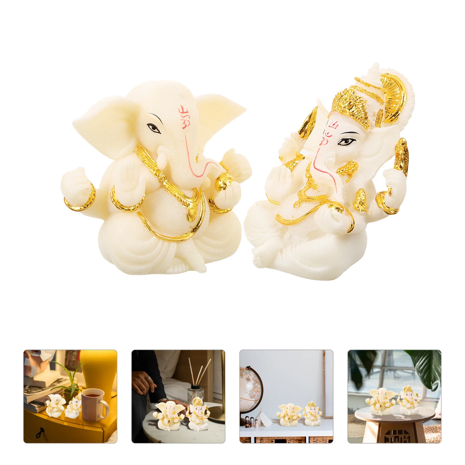 

2Pcs Thai Elephant God Resin Statues Rustic Craft Resin Elephant Desk Decoration Wedding Table Ornament Decoration for Home