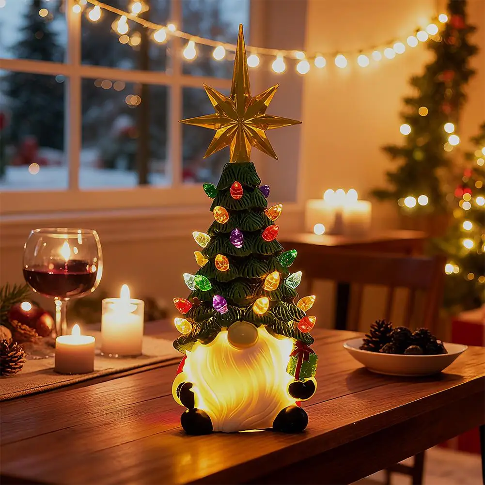 Christmas Tree Dwarf Battery Luminous Resin Dwarf Christmas Tree Lamp Ornament Christmas Cute Desktop Decorations
