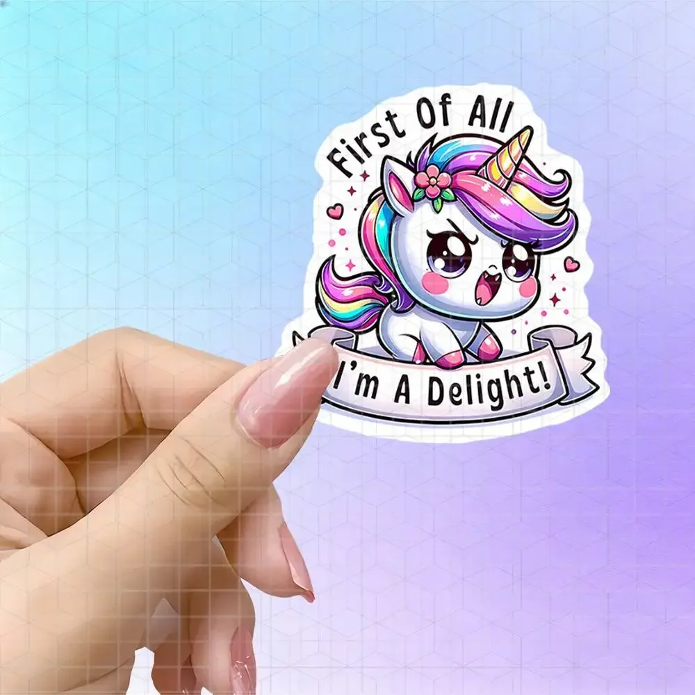 Tsundere Unicorn Cute Vinyl Sticker Matte Decal For Journal Tablet Luggage Colorful Unicorn Heart Ribbon Fun Phrase