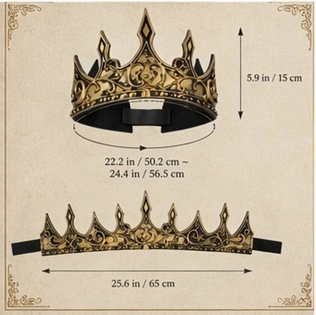 1pc Pu Foam 3D King Crown Hair Hoop Royal Medieval Crown Headdress Men's King Crown Headband Halloween Masquerade Party Prom