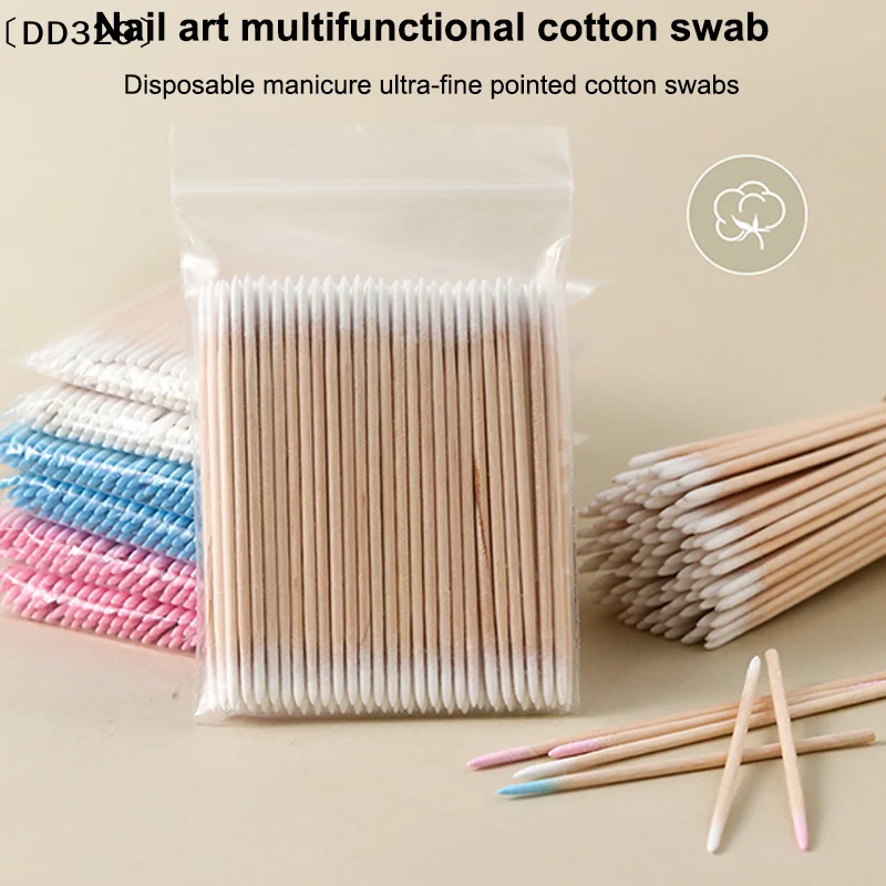 100pcs Micro Wood Cotton Swab Eyelash Extension Tools Tatoo Microblading Cleaning Wooden Sticks Cosmetic Brush Buds Tip〔DD329〕