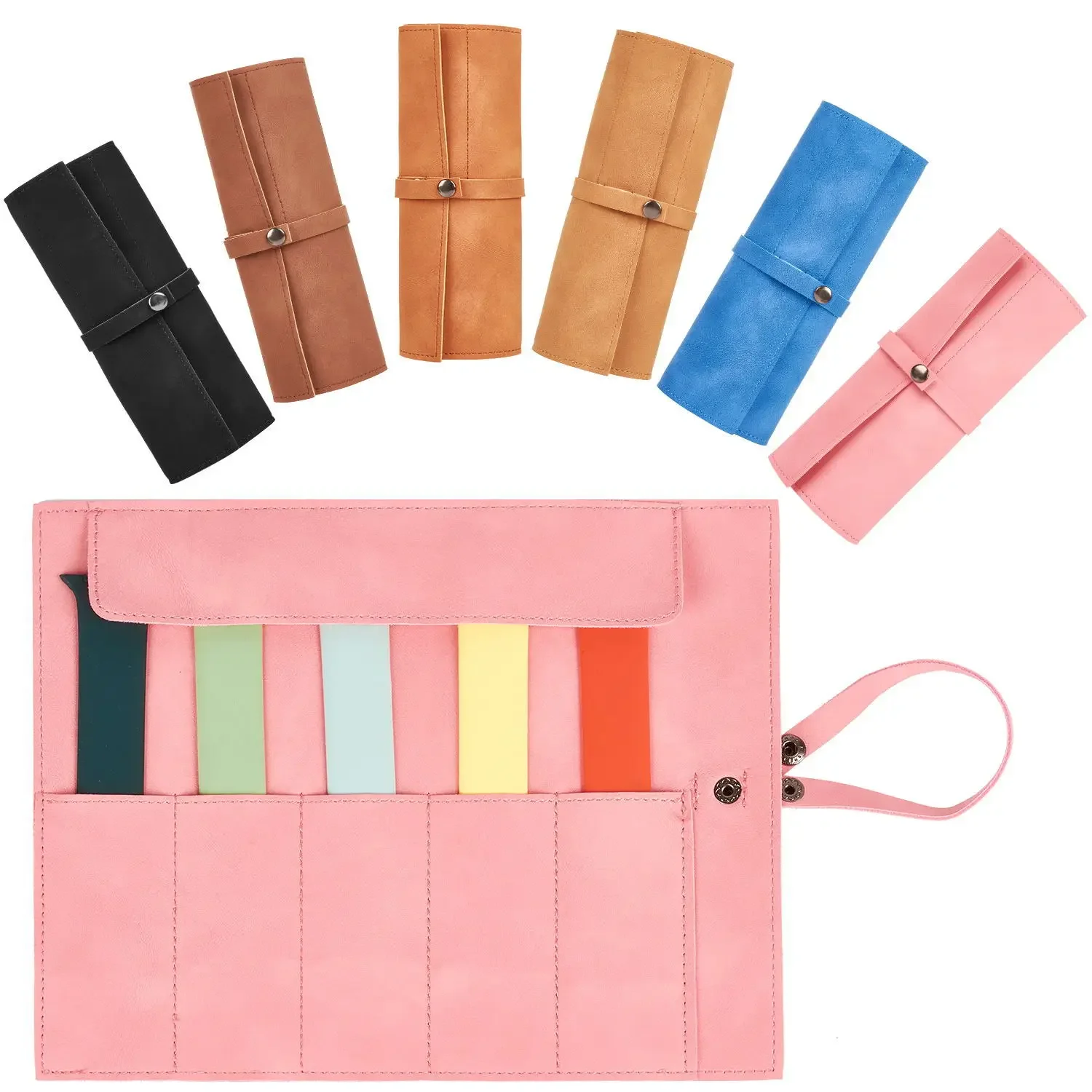 Retro genuine leather watch roll box watch bag storage box suitable for storing watch straps with removable anti-slip buckle