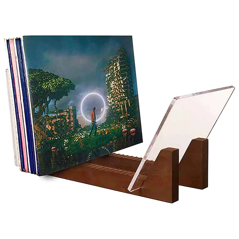 Vinyl Record Storage Holder Large Capacity Display Stand With Clear Acrylic Ends Modern Solid Wooden LP Album Deskop Rack