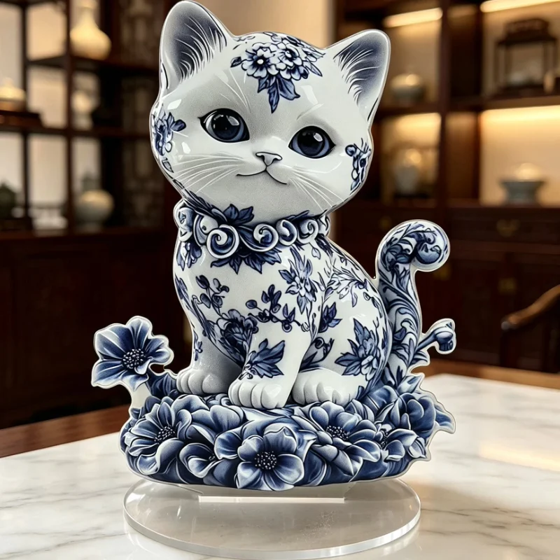 2D flat acrylic cat desktop anti-blue and white porcelain double-sided craft home living room bedroom desktop cute decoration