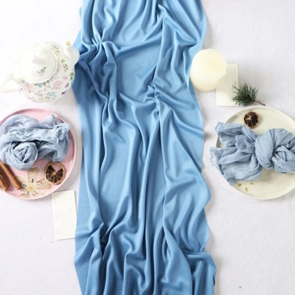 

Rustic Pleated Table Runner Multi-color Washable Milk Silk Crepe Tablecloth Polyester Soft Gauze Tablecloth Dinning Decor