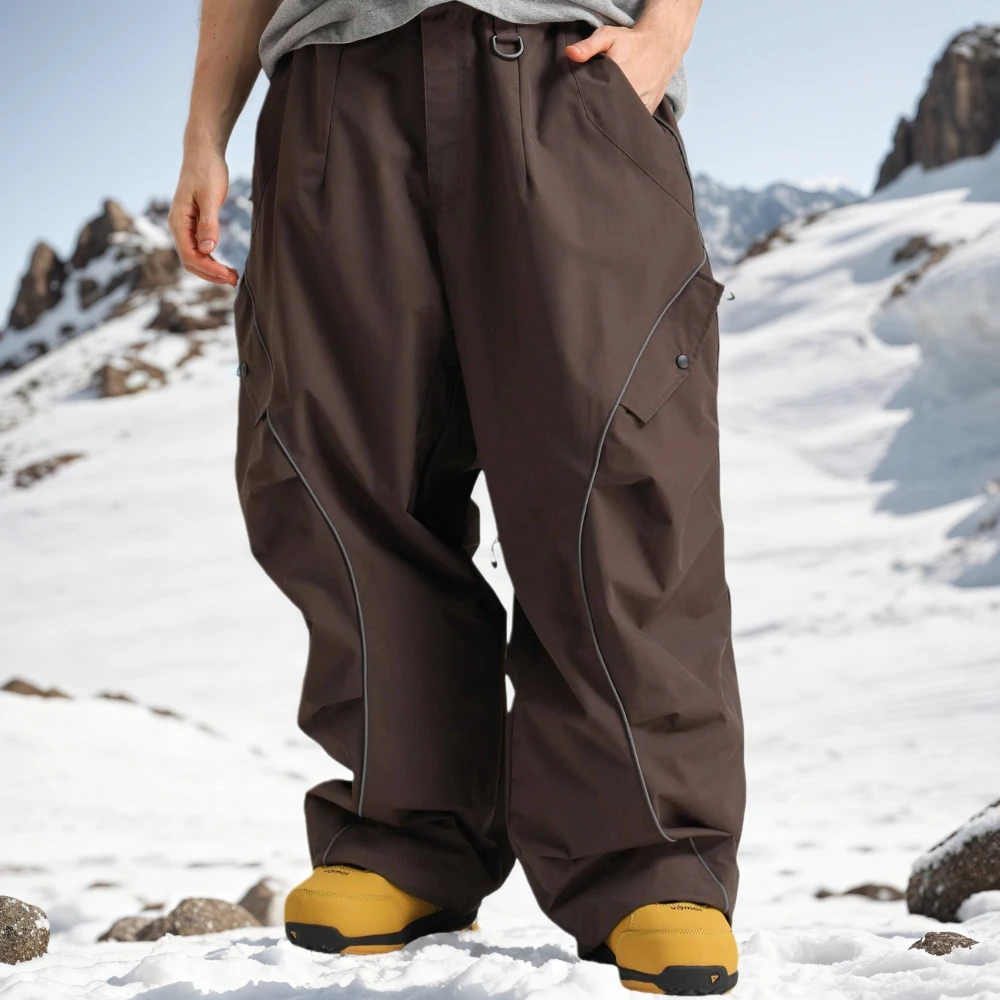 GSOU SNOW Reflective Stripe Snowboard Pants Super Baggy Men Ski Trousers Warm Insulated Winter Pants Unisex Waterproof Clothes