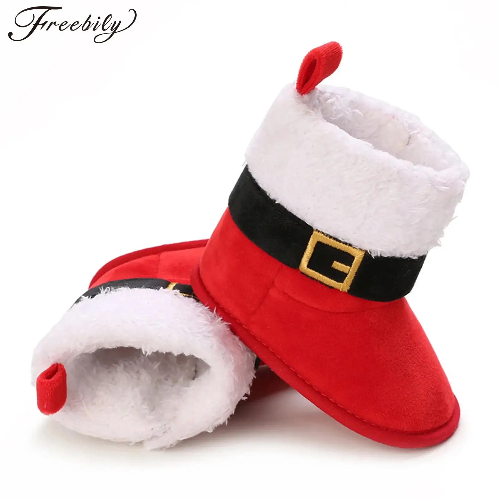 

Baby Boys Girls Christmas Santa Claus Shoes Winter Warm Fleece Booties Soft Cozy Slippers Newborn Floor Shoes First Walkers