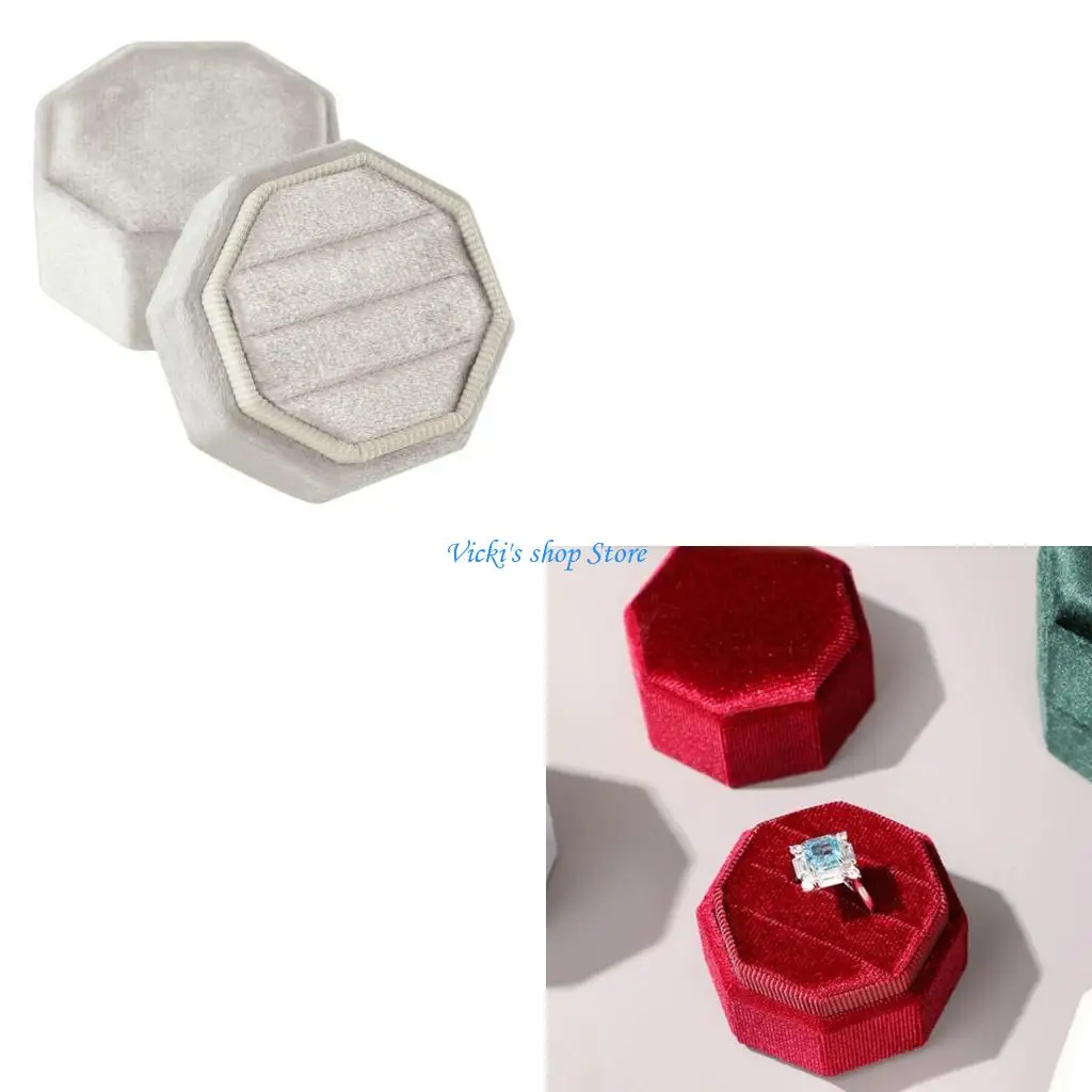 

Мягкие на ощупь фланелевые органайзеры для колец для 3 колец, восьмиугольная коробка для дисплея, пылезащитная коробка для для