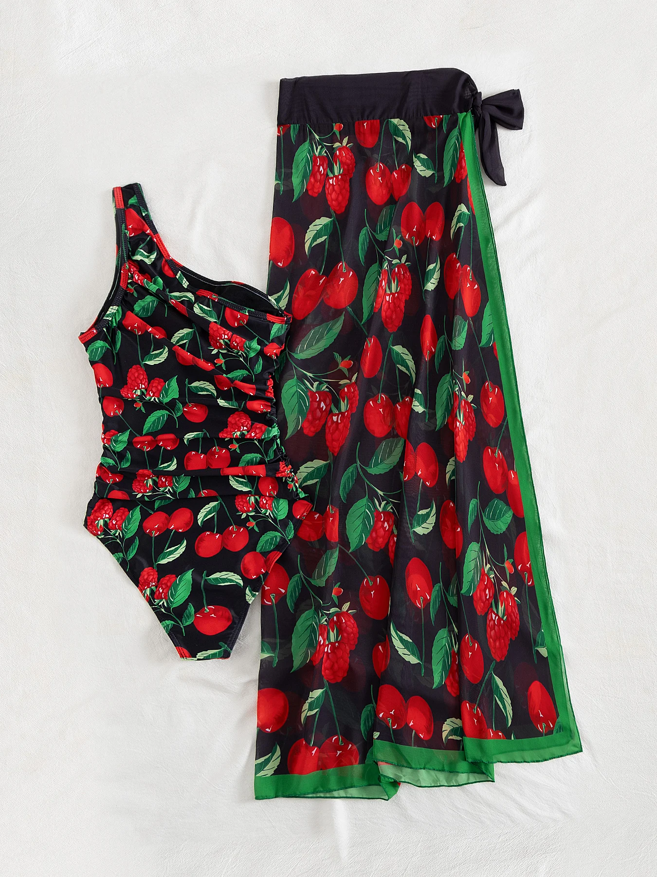 Strój kąpielowy jednoczęściowy z seksownym nadrukiem wiśni na rok 2025, asymetryczny krój, idealny na plażę, imprezy przy basenie, letnie wyjazdy i wakacje.