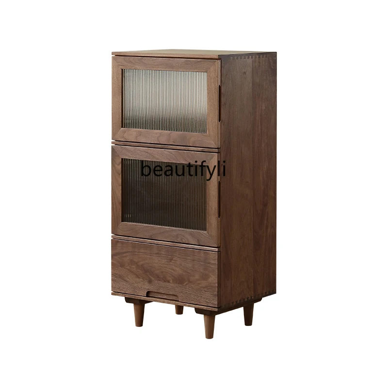 

/Side Cabinet Nordic and Japanese Style Locker Solid Wood Multi-Functional Wine Cabinet Sideboard Cabinet Black Walnut