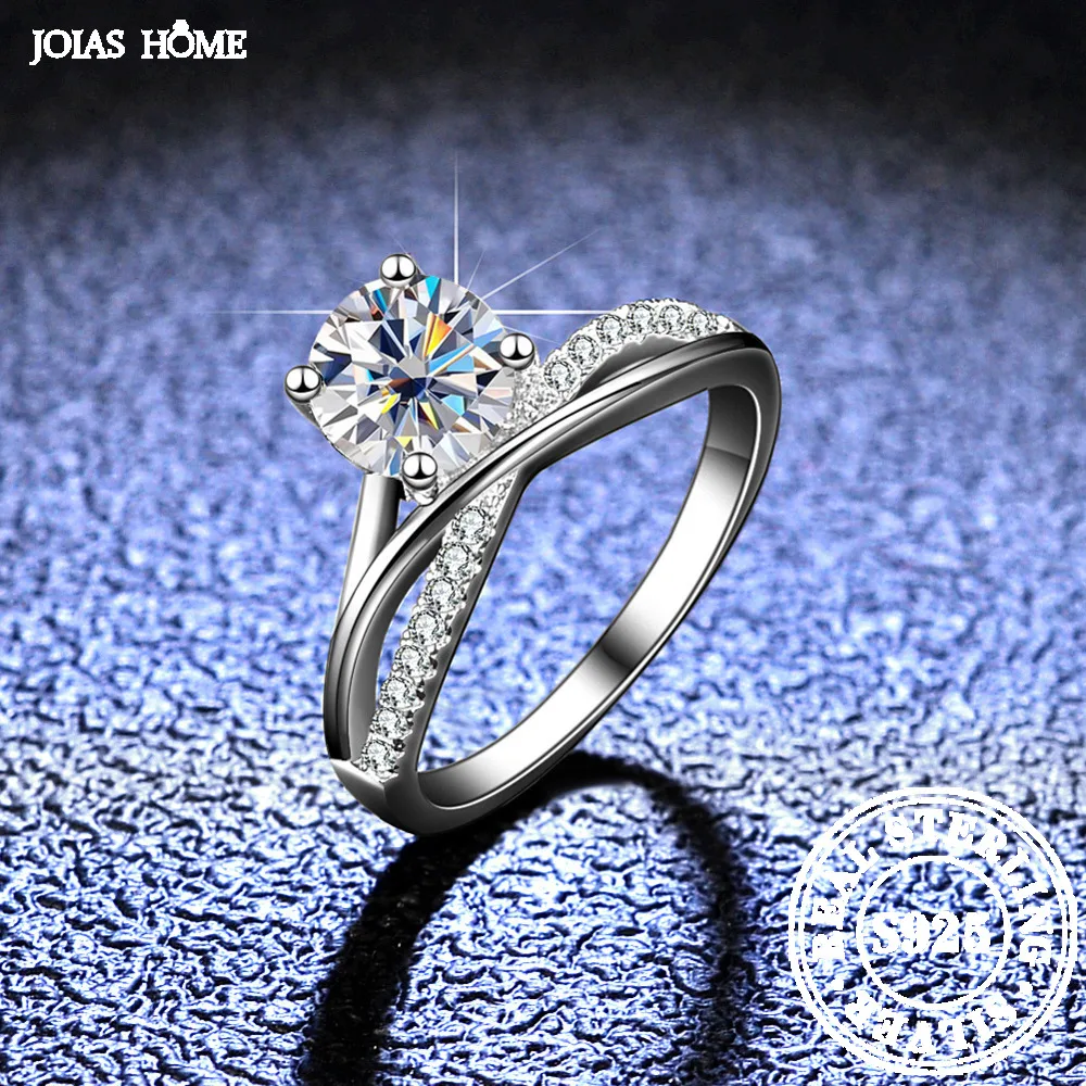 JOIAS HOME Sterling Silver 925 D Color 1 Carat Moissanite Gemstone Ring, Actress River Claw Classic Wedding Jewelry Ring