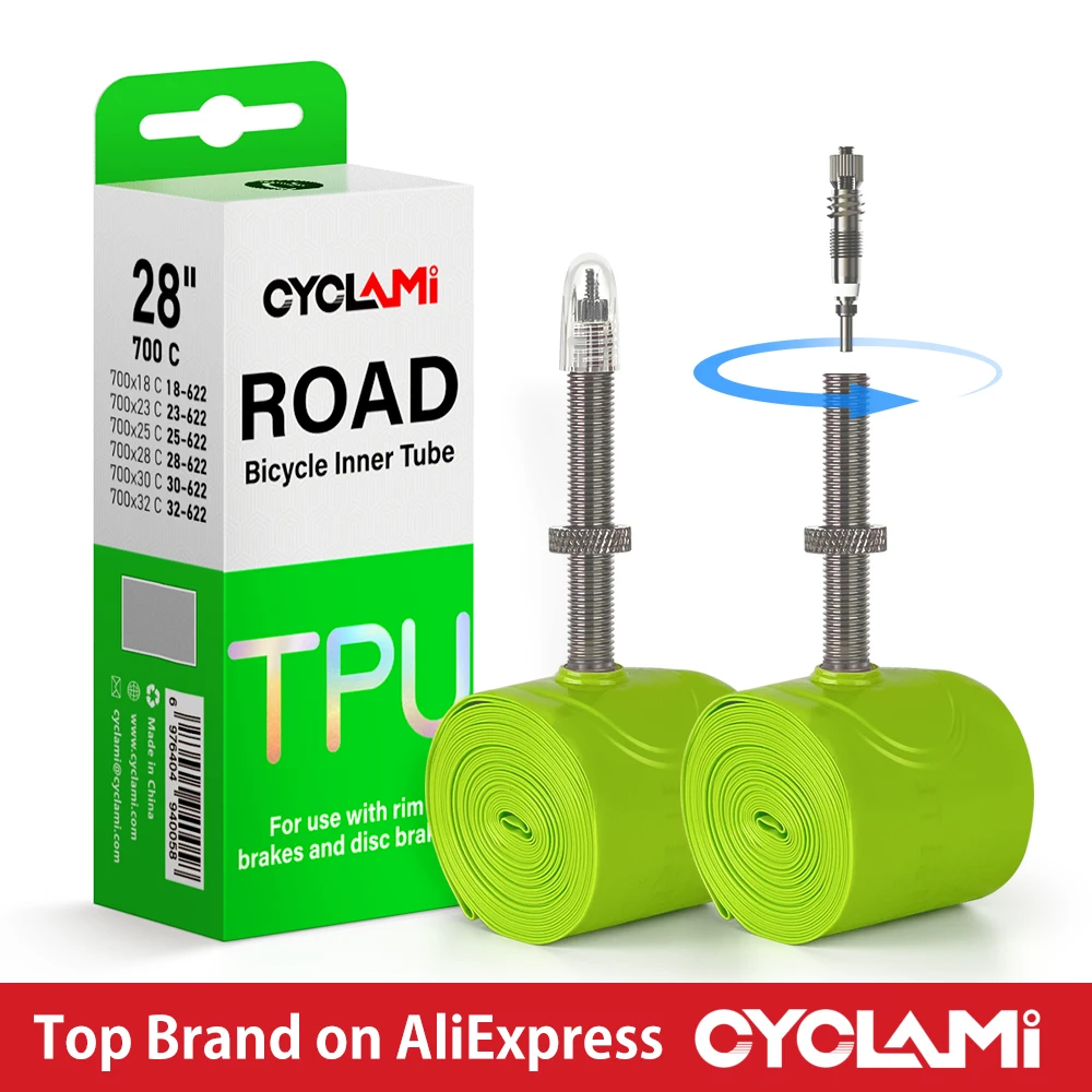 CYCLAMI Bike Inner Tube Ultralight TPU Hose Metal Presta Valve Removable Bike Accessories For Road 700C 700 18 23 25 28 30 32 C