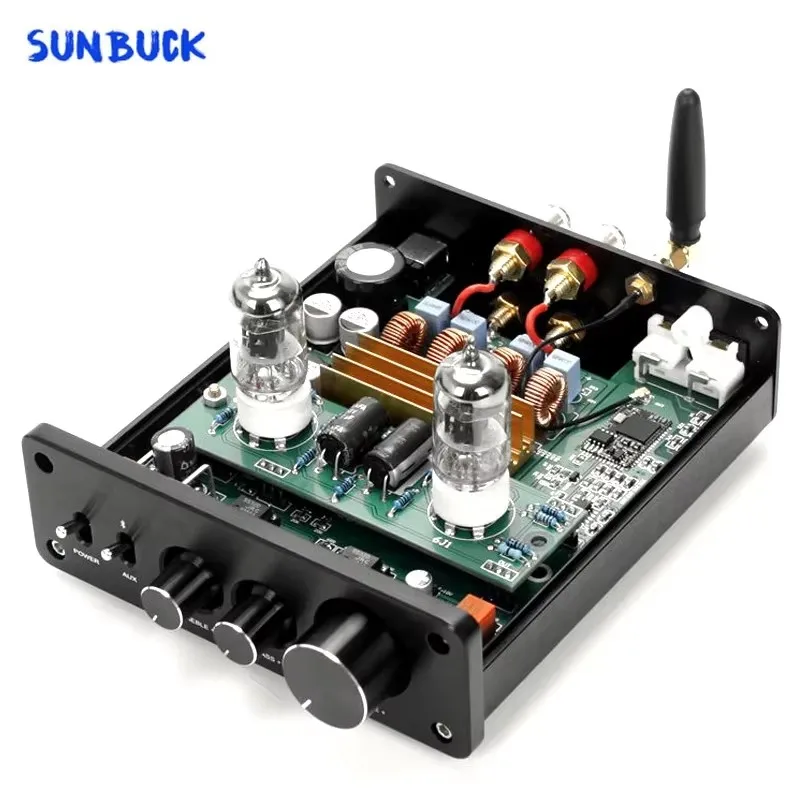 Sunbuck 24v fonte de alimentação 100w + 100w 2.0 bluetooth 5.0 6j1 amplificador de tubo frontal combinado com amplificador de potência digital tpa3116